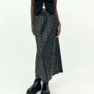 NWT Zara Dotted Satin Effect Midi Skirt